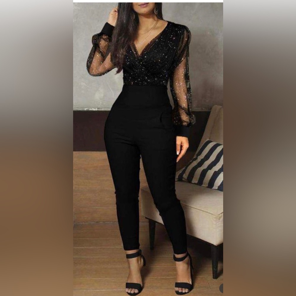 Beautiful black sheer blouse pants set